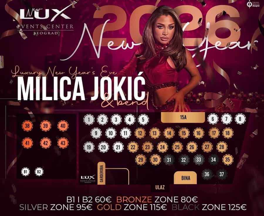 Luks event centar Borča doček Nove godine 2026 Milica Jokic